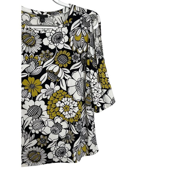 Ann Taylor Factory Floral Slit Sleeve Blouse Size Small Black Yellow Work Top - Picture 7 of 12